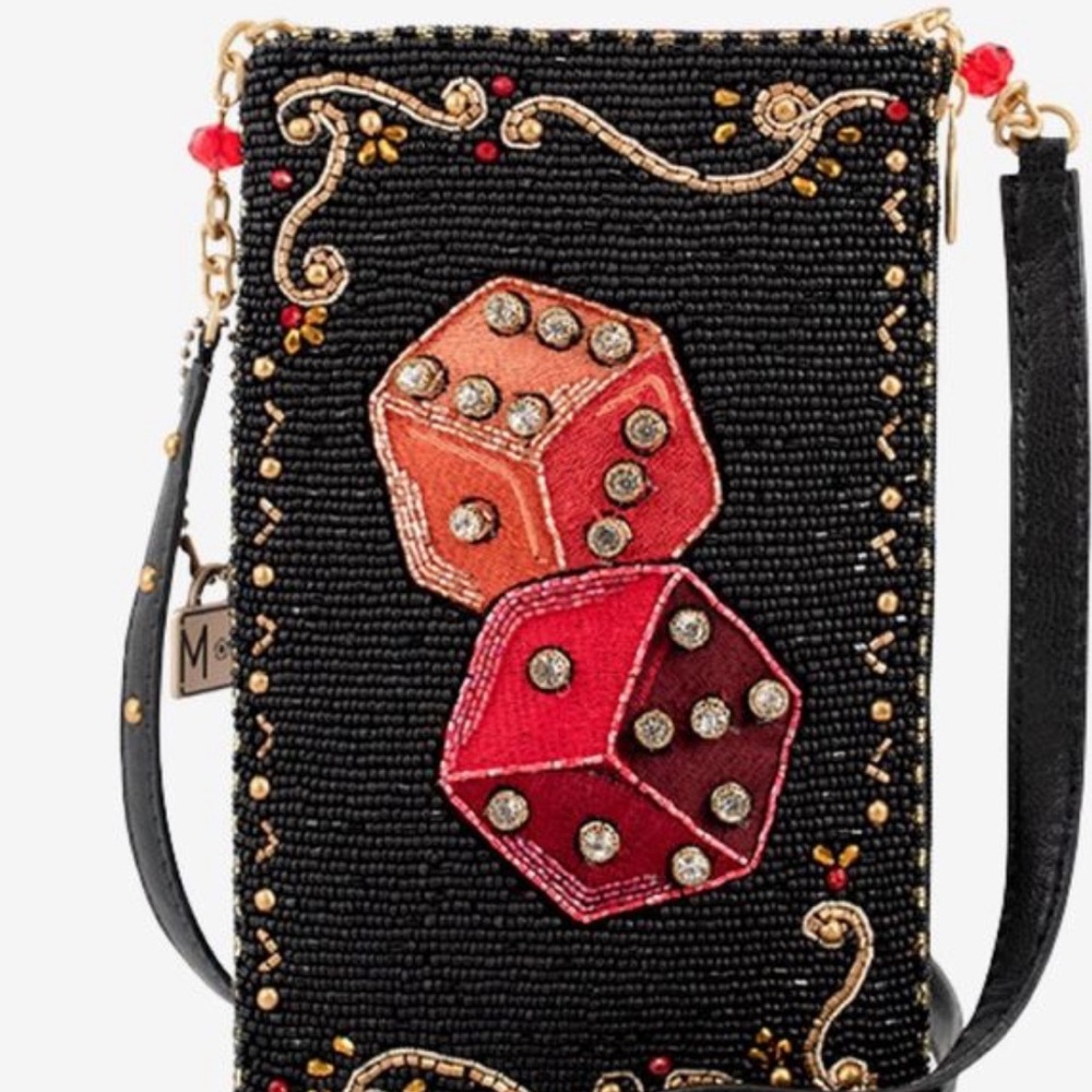 Mary Frances Black and Red Dice Crossbody Bag